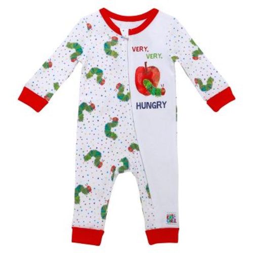 World of Eric Carle The Very Hungry Caterpillar One Piece Zippered Coverall Pajamas, White Caterpillar Print, 18M