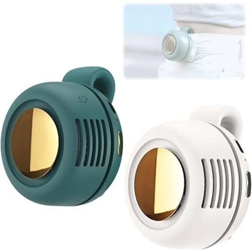 Portable Silent Mini Bladeless Electric Fan, 2025 New Clip On Mini Fan for Shirt Waist Neck, 3 Speeds Personal Fan for Outdoor Travel Workout (White & Green)