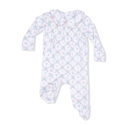 Smocked Peter Pan Footie, Golf Trellis Pink