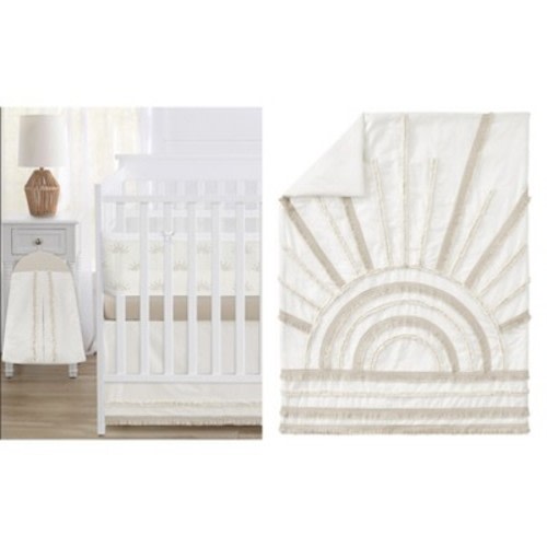 Sweet Jojo Designs Gender Neutral Unisex Crib Bedding + BreathableBaby Breathable Mesh Liner Baby Nursery Tufted Sun Ivory and Beige 6pc