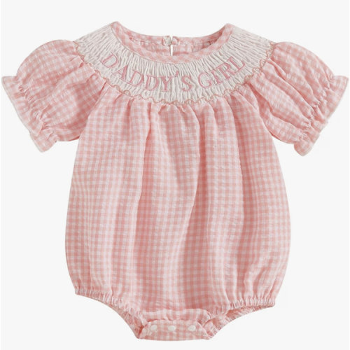 FIOMVA Toddler Baby Girl Clothes Summer Smocked Bubble Romper Embroidery Onesie Short Sleeve Bodysuit Cute Outfits