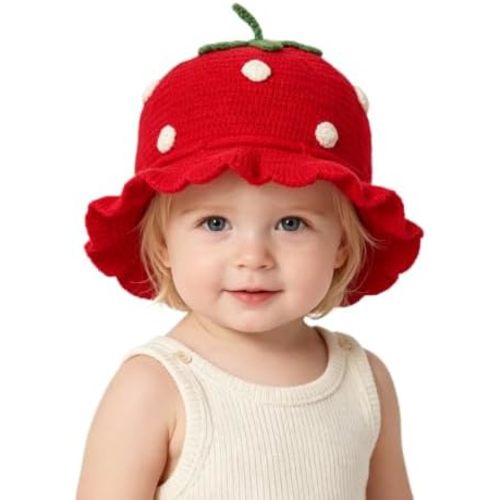 Baby Girls Knitted Strawberry Hat Strawberry Crochet Breathable Warm Hat