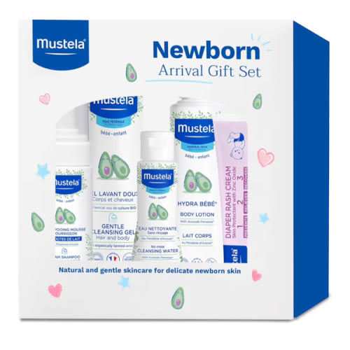 Mustela Newborn Arrival Gift Set - Baby Skincare & Bath Time Essentials - Natural & Plant Based - 5 Items Set