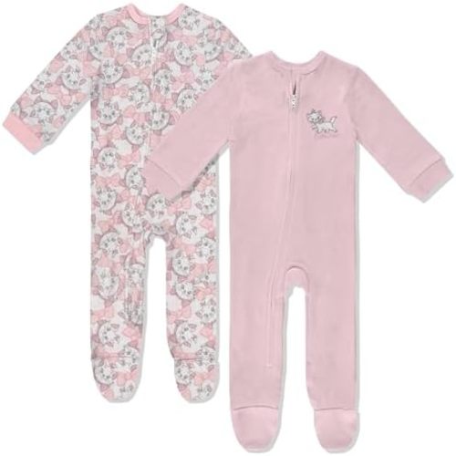 Disney Baby Onesies 2 Pack Zip-Up Sleeper - Winnie The Pooh, Toy Story, Lion King, Aristocats - Newborn Girls & Boy's Pajamas