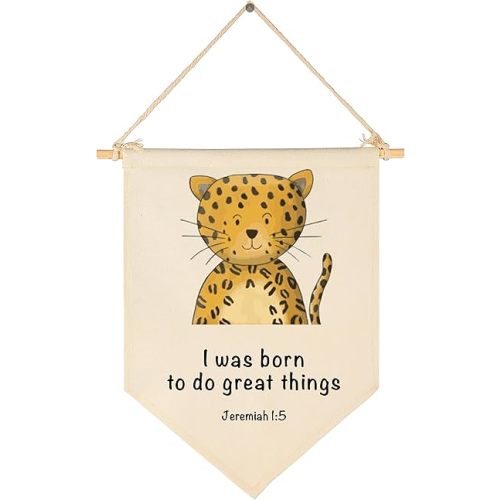 Animal Christian Nursery Decor-Bible Verse Art-Jungle Safari-Scripture Flag Decor Gift for Baby Boys Girls Newborn Kids-Banner Pennant Wall Sign Gifts for Nursery Baby Room Playroom Bedroom
