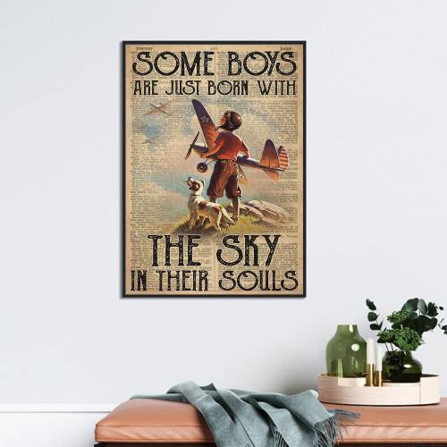 Airplane Boy Nursery Print, Some Boy Are Just Born With The Sky In Their Souls, Vintage Airplane Room Boy Decor, Boy With Airplane Wall Art