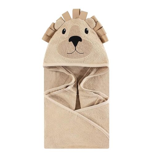 Hudson Baby Unisex Baby Cotton Animal Face Hooded Towel, Lion, One Size