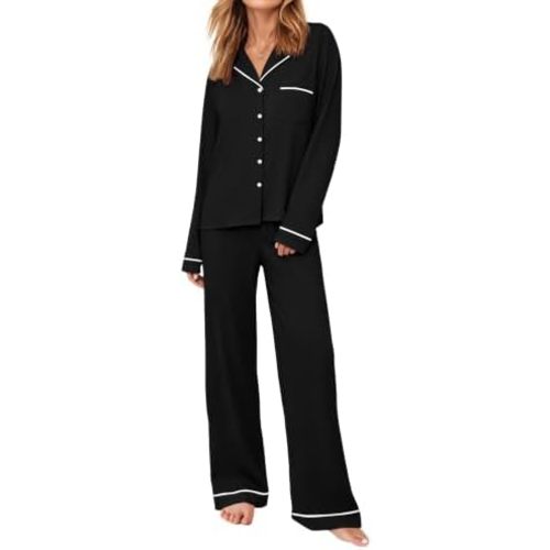 Ekouaer Womens Pajama Sets Long Sleeve Button Down Lounge Sets with Pockets