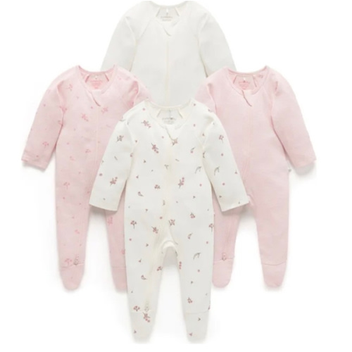 4 Pack Zip Footie Vanilla Blossom Pack - Purebaby | Maisonette