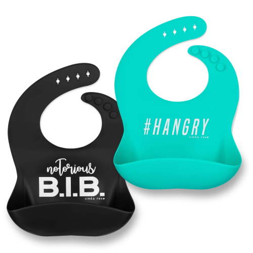 Simka Rose Silicone Baby Bibs with Food Catcher, Waterproof Adjustable Toddler Bib Set(Black/Teal)