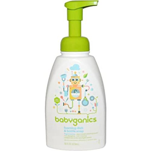 Babyganics Foaming Dish & Bottle Soap, Pump Bottle, Fragrance Free, Plant-Derived Cleaning Power, Removes Dried Milk, 16 Fl Oz