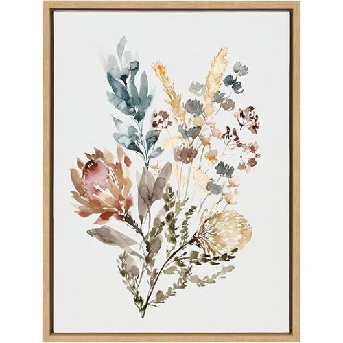 Kate and Laurel Sylvie Wildflower Bunch Framed Canvas Wall Art by Sara Berrenson, 18x24 Natural, Floral Accent for Wall