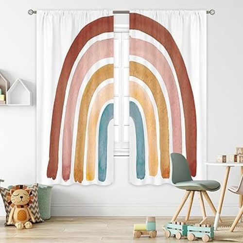 Cinbloo Kids Boho Rainbow Curtains for Baby Girls Boys Bedroom Decor 42Wx63H Inch Rod Pocket Cute Cartoon Colorful Vintage Nursery Children Playroom Classroom Living Room Window Drapes Fabric 2 Panels