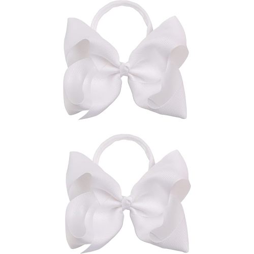 2Pcs 6 Inches Ribbon Baby Girls Headbands Infant Elastic Hairbands Large Cheer Bow Hair Band Accessories for Child Toddlers Girls (White)