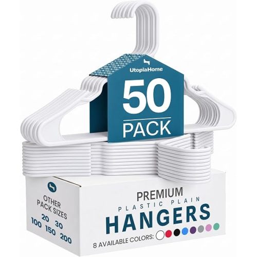 Utopia Home Plastic Hangers 50 Pack – Space Saving Clothes Hanger White