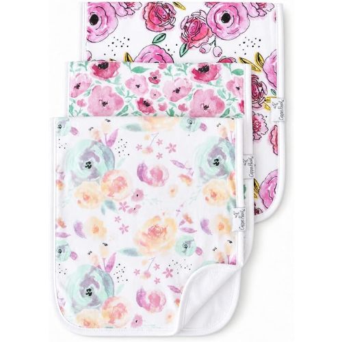 Copper Pearl Premium Baby Burp Cloths - 3-Pack Large Cotton Burp Cloths, Extra Soft Spit Up Rags with 3 Absorbent Layers, Perfect for Baby Girl Gifts (21" x 10" Size, Bloom Set)