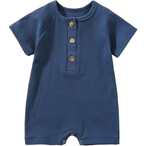 Baby Romper – 100% Cotton Newborn Outfit, Short Sleeve Unisex Onesie (Dark Blue, 3-6 Months): Clothing, Shoes & Jewelry