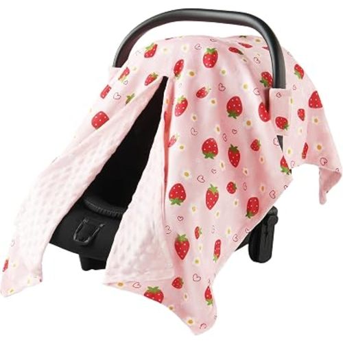 Baby Car Seat Cover - Ultra Soft Minky Infant Car Seat Canopy with Snap Peekaboo Opening, Multi-Use Stroller Cover, Nursing Cover & Plush Baby Blanket for Boys Girls (Magenta)