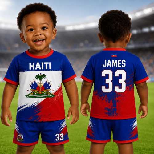 Haiti Baby Bodysuit Soccer Jersey, Personalized Haiti Football Romper, Haitian Flag Baby Shower Gift, Custom Name Number Infant Outfit