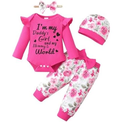 SUNNY PIGGY Baby Girl Clothes Newborn Outfits Infant Ruffle Romper 0-18M Fall Winter Flower Plaid Pants Clothing Set