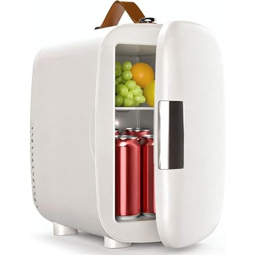 FANSEXPERT Cosmetic Fridge, Portable Mini Fridge for Skincare Food Drinks, 4L/6 Can Electric Plug In Cooler & Warmer, AC/DC Skincare Refrigerator for Bedroom Office Car Dorm (White)