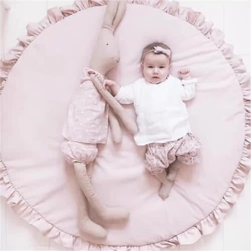 Soft Cotton Baby Play Mat Nursery Rug Infants Floor Princess Tummy Time Mat Thin Cushion Crawling Carpet for Toddlers, Baby Shower Mats, 39.3"，Pink