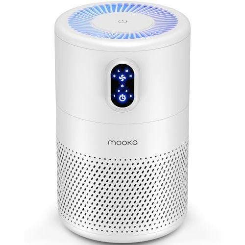 MOOKA Air Purifiers for Home Large Room up to 1076 ft², H13 True HEPA Air Filter Cleaner, Odor Eliminator, Remove Smoke Dust Pollen Pet Dander, Night Light(Available for California)