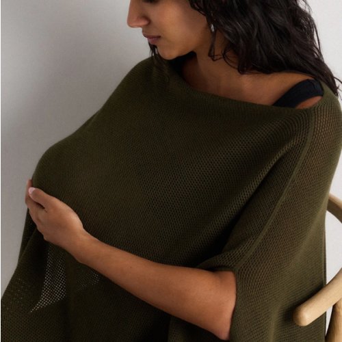 Lightweight Cotton Cashmere Nursing Shawl in Olive