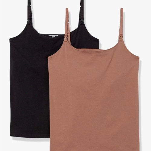 Amazon Essentials Women's Maternity Nursing Tops, Pregnancy Clothes with Adjustable Straps and Built-in Shelf Bra, Pack of 2