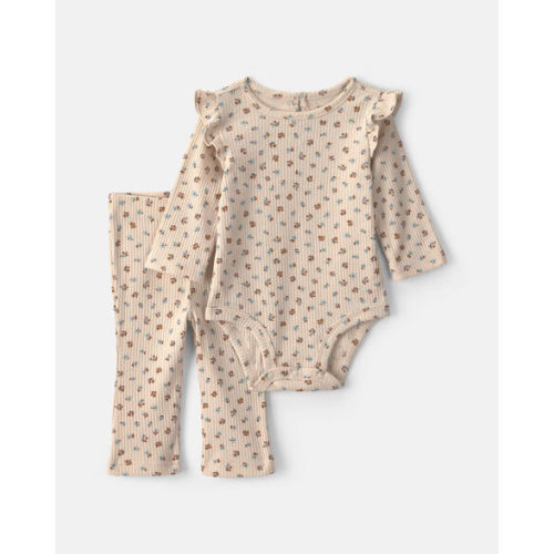Baby Girl 2-Piece Floral Long-Sleeve Bodysuit & Pant Set - Cream | Carter's