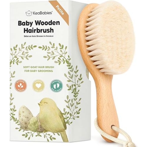 Wooden Baby Hair Brush for Toddler, Infant Cradle Cap (Walnut, Petite)