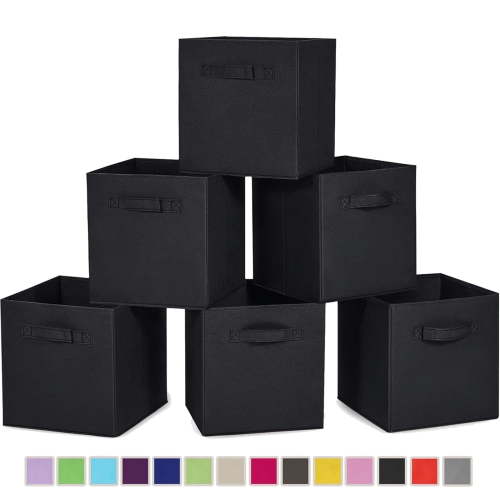 PinkSheep Collapsible Fabric Cube Storage Bins, Foldable Storage Cubes Organizer Bins Basket(10.5" x 10.5"), Black, 6 Pack