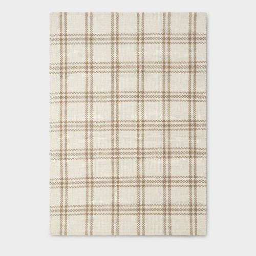 5'x7' Cottonwood Handwoven Plaid Wool/Cotton Area Rug Cream/Tan - Threshold™ designed with Studio McGee: 5x7 Flat Pile Indoor Rug
