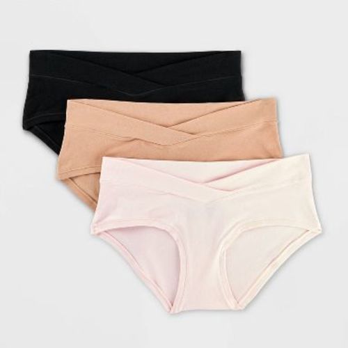 Maternity 3pk Cotton Blend Under the Belly Hipster Underwear - Auden™ Black/Pearl Tan/Rose Pink L