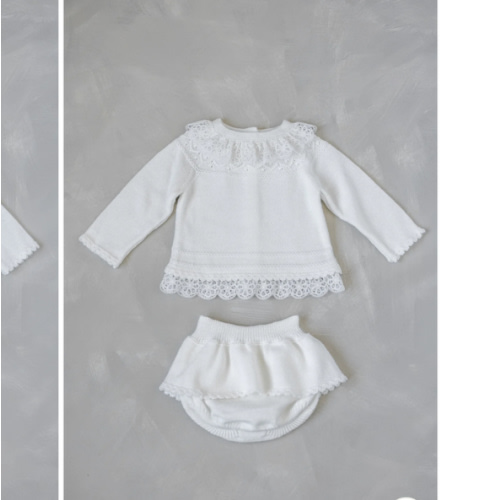 Baby Girl's White Knitted  2-Piece Set