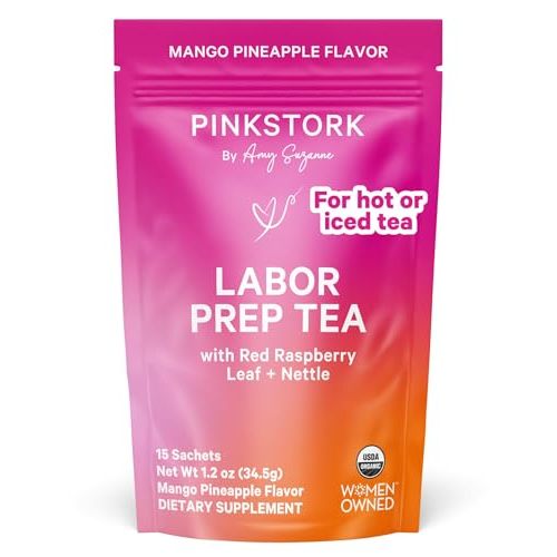 Pink Stork Organic Red Raspberry Leaf Labor Prep Tea - Mango-Pineapple with Nettle, and Moringa - Third Trimester Pregnancy Tea - Labor and Delivery Essentials for Women, 30 Cups