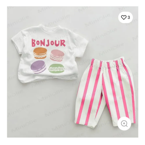 BONJOUR Baby Macarons Pink Vertical Striped 2-piece Set – MiniOlie