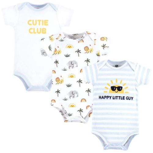Hudson Baby Infant Boy Cotton Bodysuits, Happy Little Guy, 0-3 Months