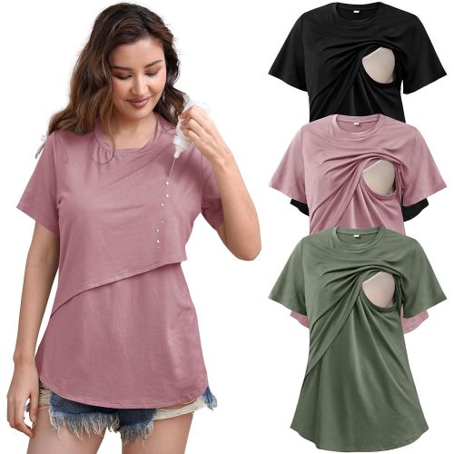 SUNNYBUY Women's Nursing Tops 3 Pack, Breastfeeding Shirts Maternity Tee