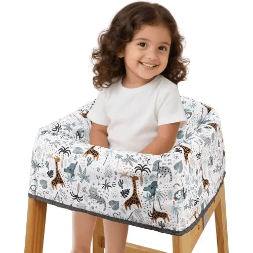 Baby High Chair Cover Restaurant with Strap Pads & 3-Point Harness, Machine Washable, Waterproof Portable Highchair Covers for Eating, Travel, Home Use - Fits Wooden Chairs, Green Forest