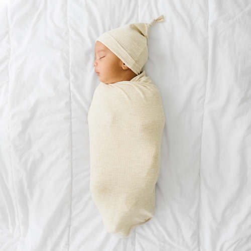 Heather Oatmeal Ribbed Swaddle & Hat Set - Little Sleepies