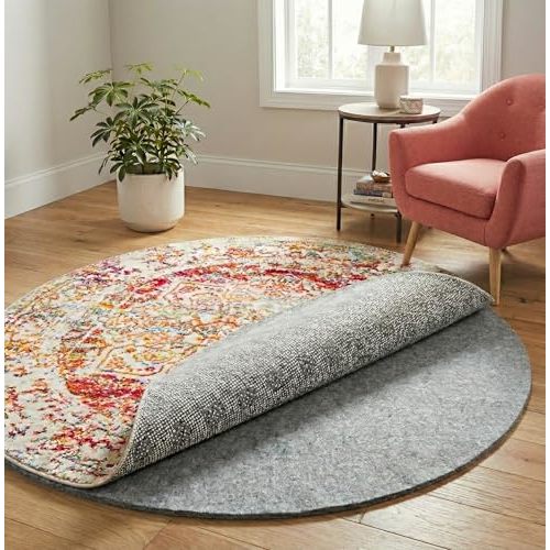 Rugs.com - 4' Round Everyday Performance Rug Pad 1/4" Thick Felt & Non-Slip Backing Perfect for Any Flooring Surface