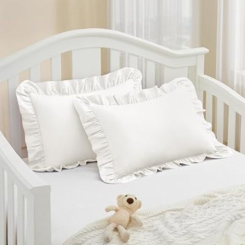 KKJIAF Cotton Toddler Pillowcase 13"x18" Set of 2, Soft & Breathable Toddler Pillow Cover, Envelope Closure Travel Pillow Case for Boys, Girls (White)