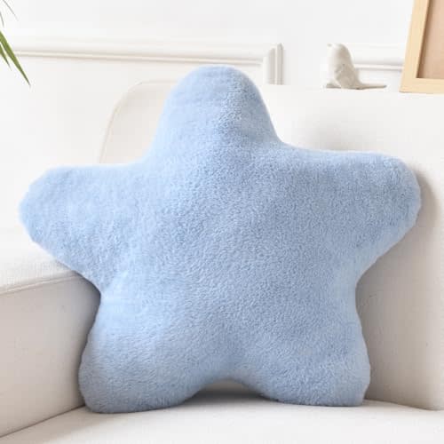 Star Pillow, Decorative Throw Pillows for Bed Couch, 15" Star Shaped Pillow Plush Floor Cushions Room Decor Pillow with Faux Rabbit Fur for Sofa Bedroom Living Room (Grey Blue, 15" x 15")