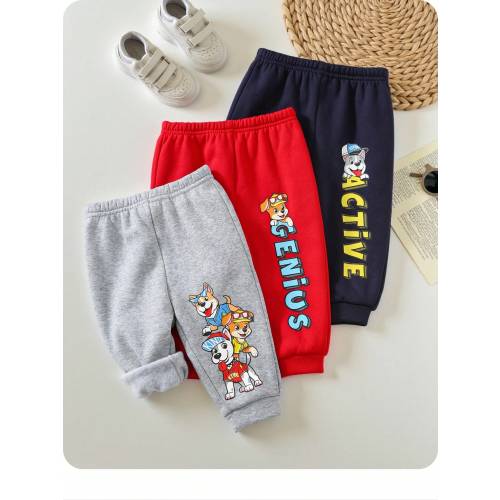 3pcs Cute Puppy Print Knitted Jogger Pants Set For Baby Boys/Girls, Suitable For Autumn/Winter Casual Wear Graphic