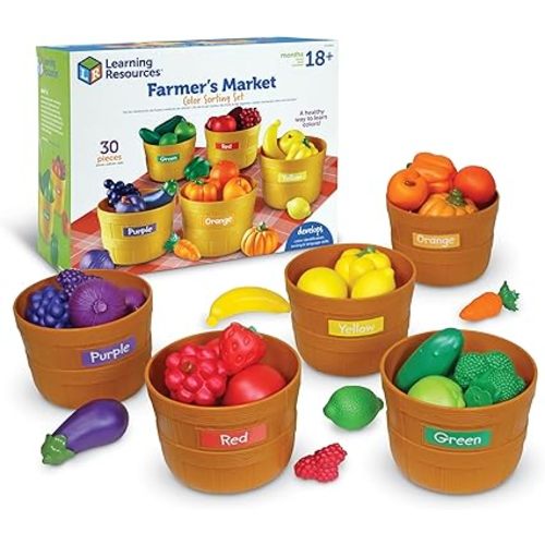 Learning Resources Farmer's Market Color Sorting Set - Play Food for Kids, Toddler Stacking Toys, Grocery and Kitchen Play Toys , Montessori, Fine Motor Skills , Gifts for Boys And Girls