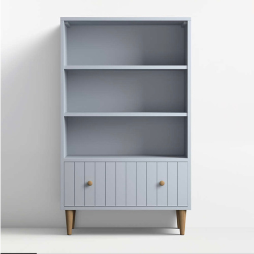 Finn 36" Mist Blue Wood 3-Shelf Tall Kids Bookcase with Drawer