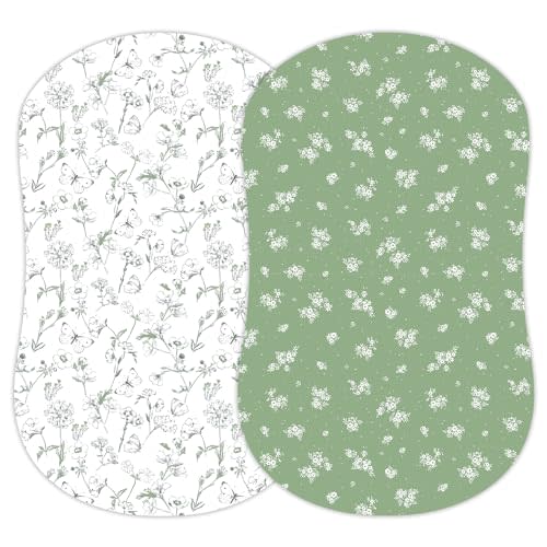Baby Bassinet Sheets Girl (Butterfly Garden) 2-Pack - Fitted Bedside Bassinet Sheets - Buttery Soft Cotton Blend for Standard Mattress Pad - Compatible with Halo BassiNest