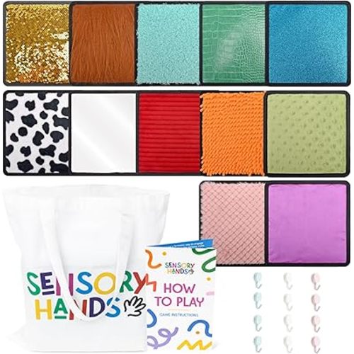 Textured Sensory Mats for Special Needs Kids - 8" Colorful Fidgeting Tactile Sensory Toys for Learning - Sensory Mat Set with Adhesive Hooks for Wall Hanging & Tote Bag - 16 & 12 Pack (Pack of 12)