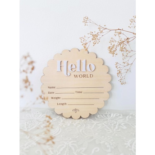 Hello World Scalloped Sign for Newborn photos